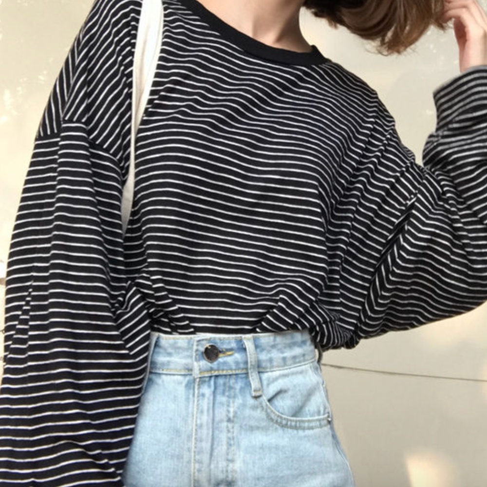 Black and White Striped Long Sleeve Shirt